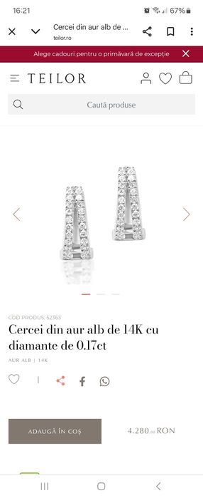 Cercei aur alb cu diamante Teilor