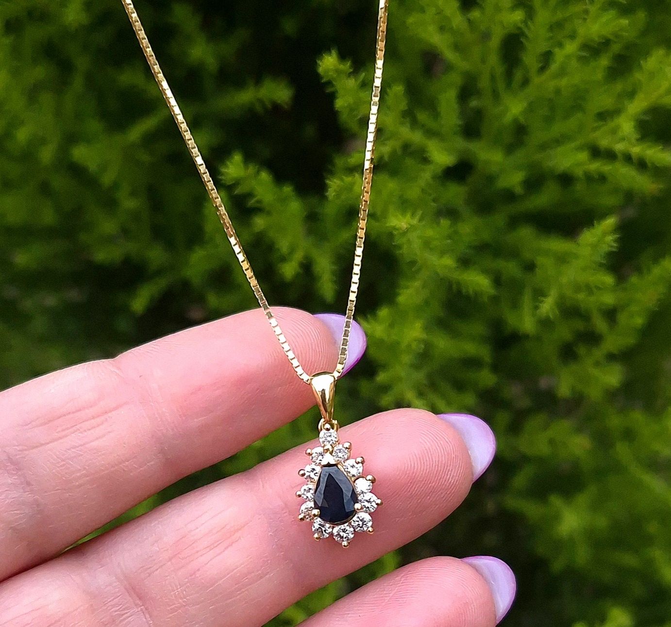 Colier din aur de 18K cu safir natural și diamante naturale
