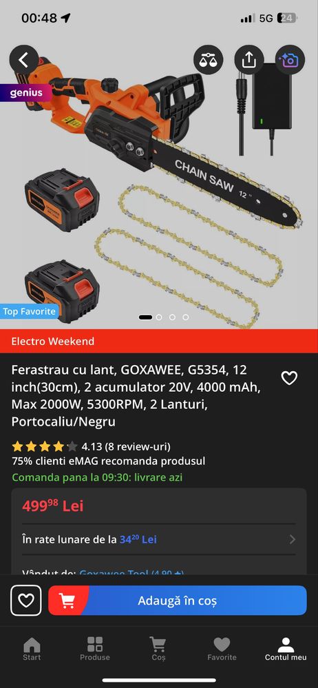 Drujba, 12inch(30cm), 2 acumulatoare, 2 lanțuri