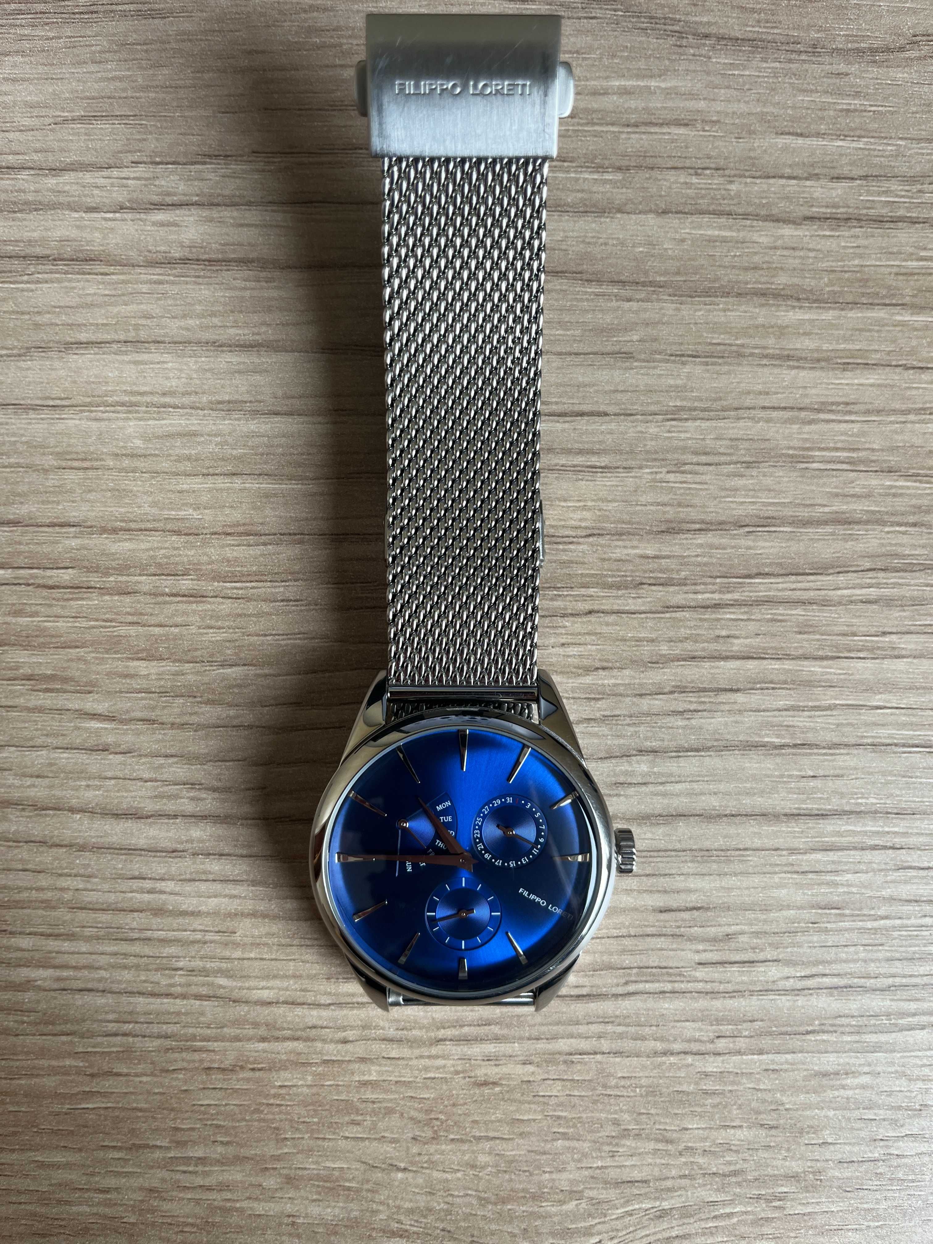 Мъжки ръчен часовник Filippo Loreti Calendar Silver Blue Mesh