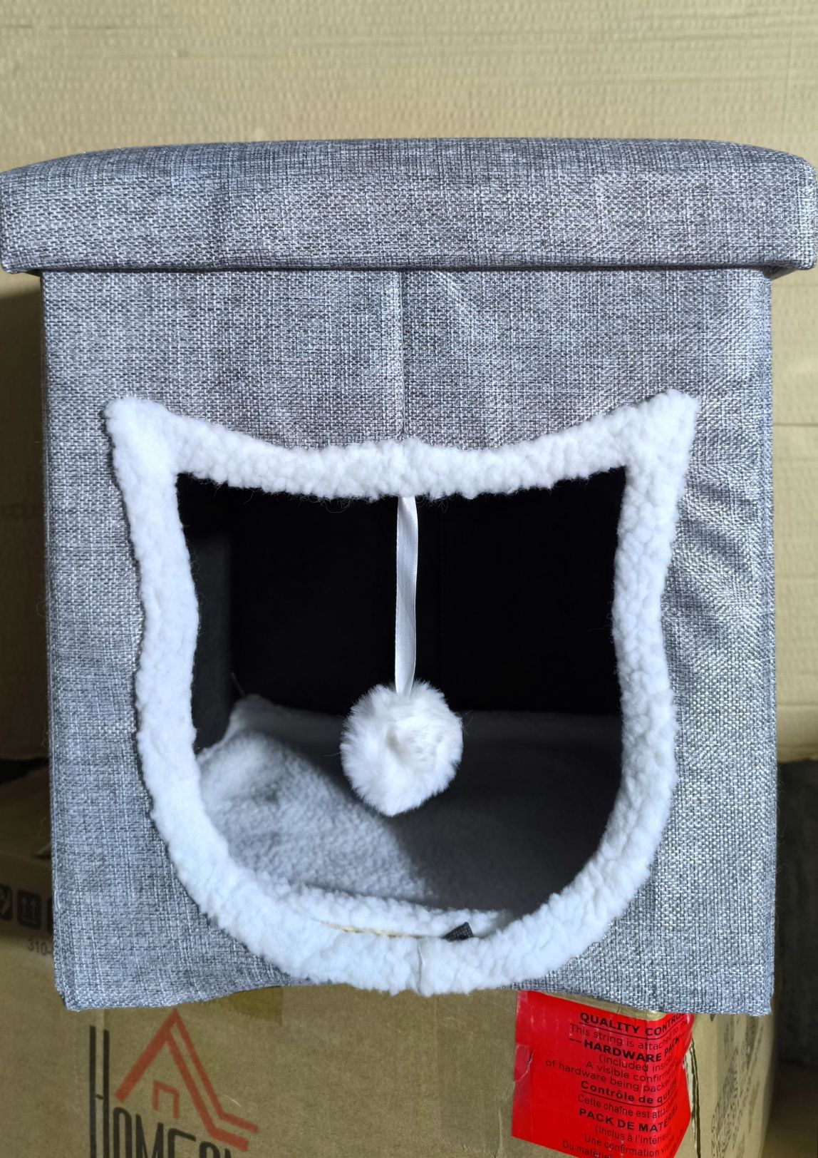 Котешка къща PawHut Сив MDF, с (100% полиестер), плюш и сизал