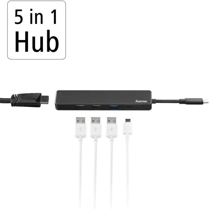 Hama 5-в-1 USB-C Hub 4K HDMI, 100W PD & 3x USB-A