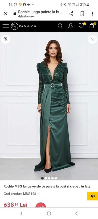 Rochie lunga verde cu paiete