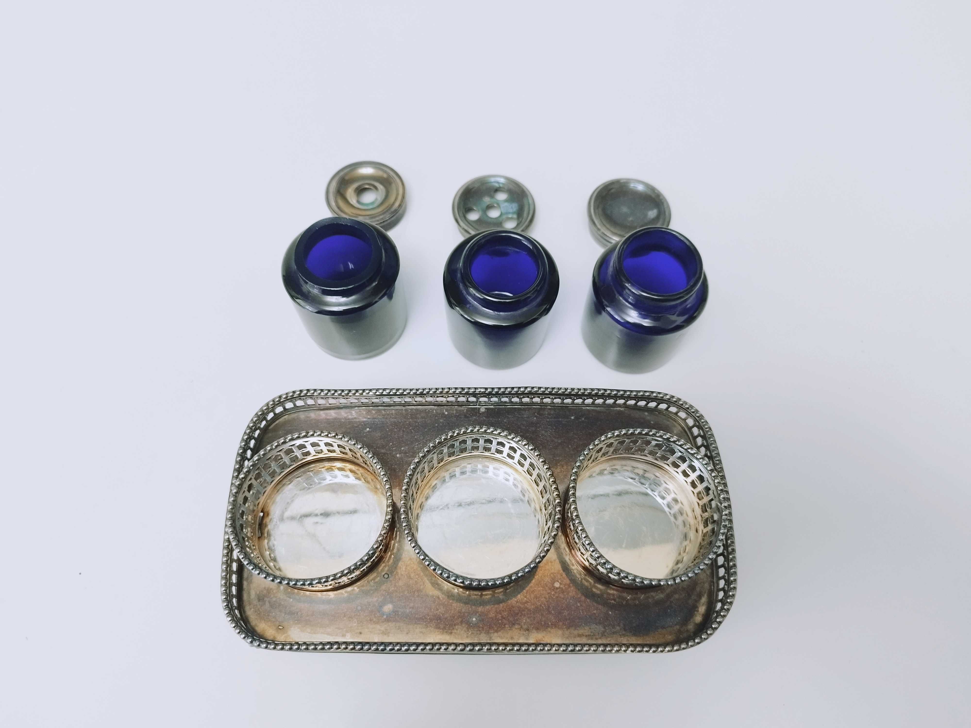 Veche Calimara birou Sheffield anii 1800 , placata cu argint , cobalt