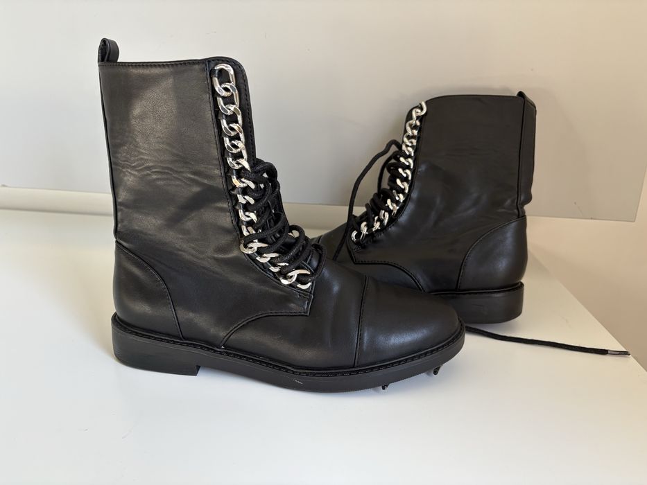 Черни ZARA кожени боти ботуши  Casadei City