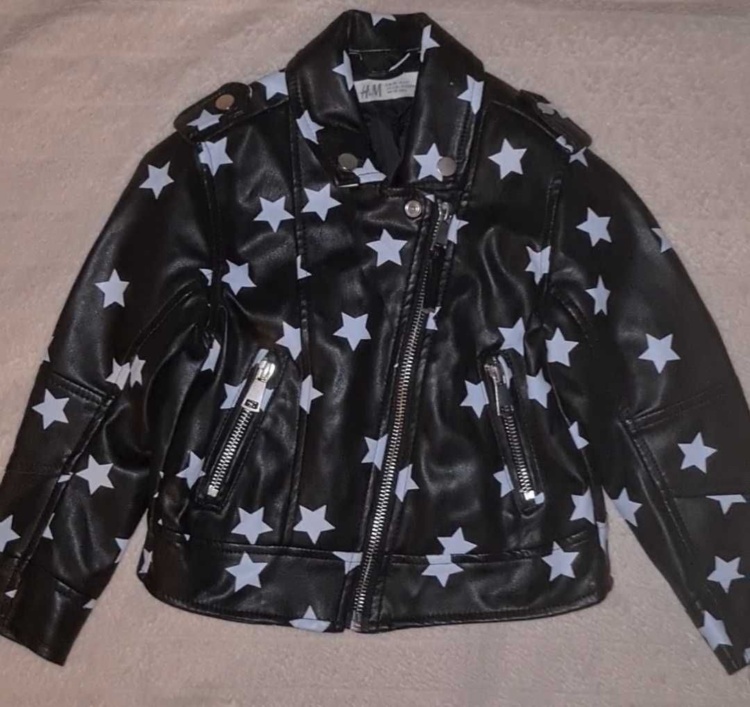 Jacheta noua fata de motociclist H&M neagra cu stele 2/3 ani