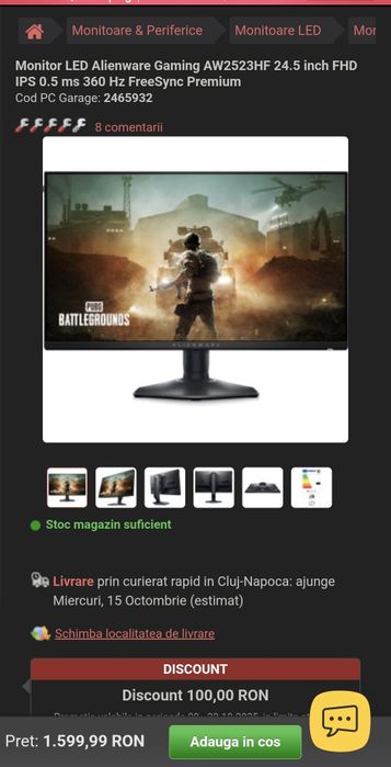 Monitor LED Alienware 360hz