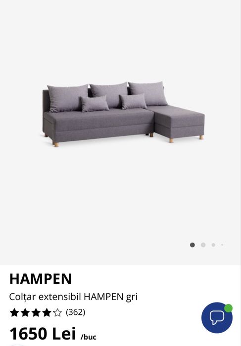 Coltar gri extensibil cu 3 locuri