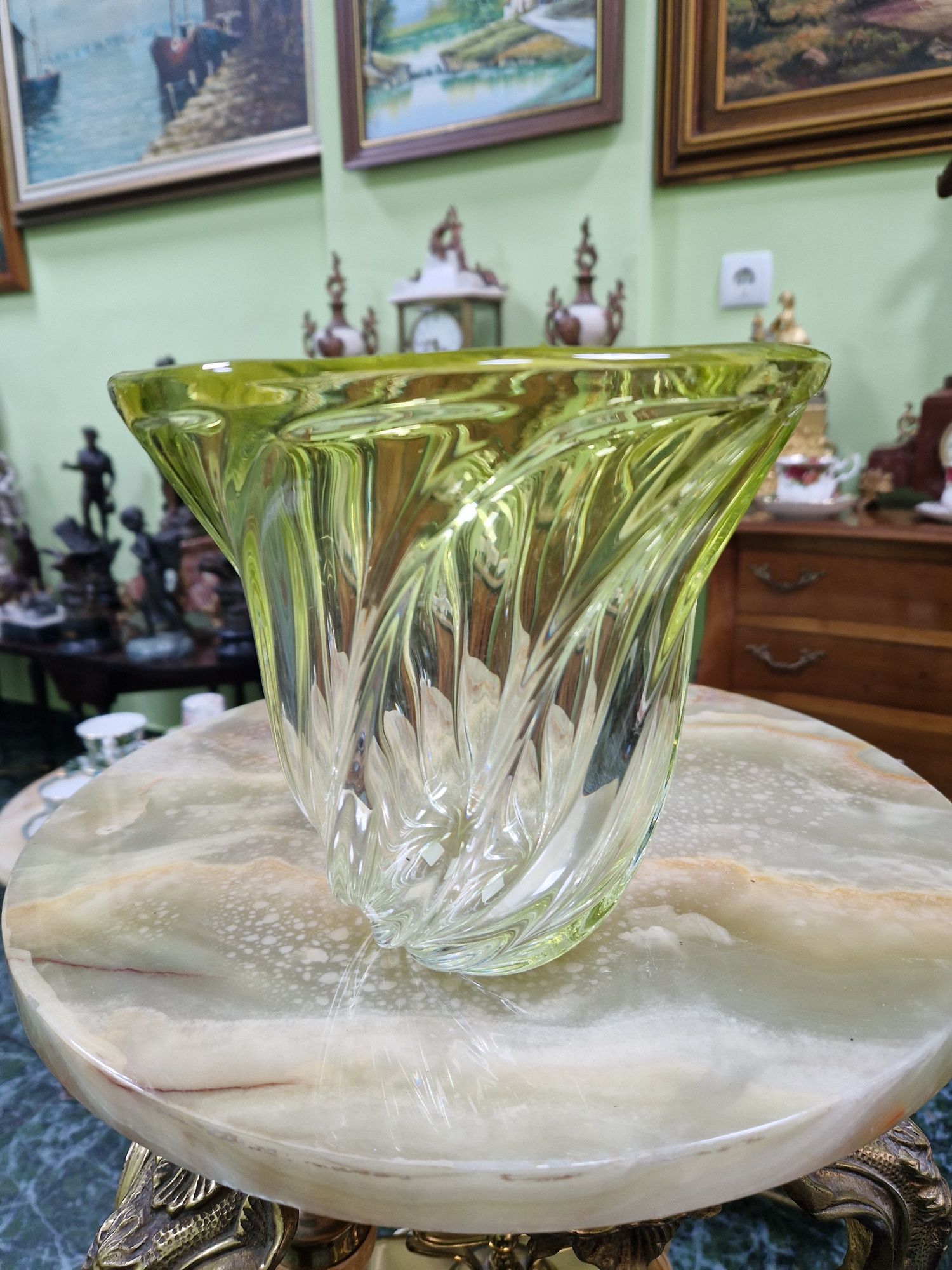 Страхотна антикварна белгийска кристална ваза Val Saint Lambert