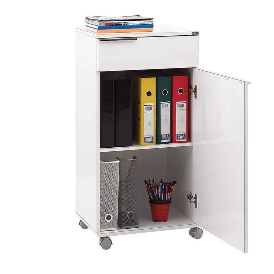 Corp Mobil, cu usa, sertar si rotile, Alb, 50 x 100 x 40 cm