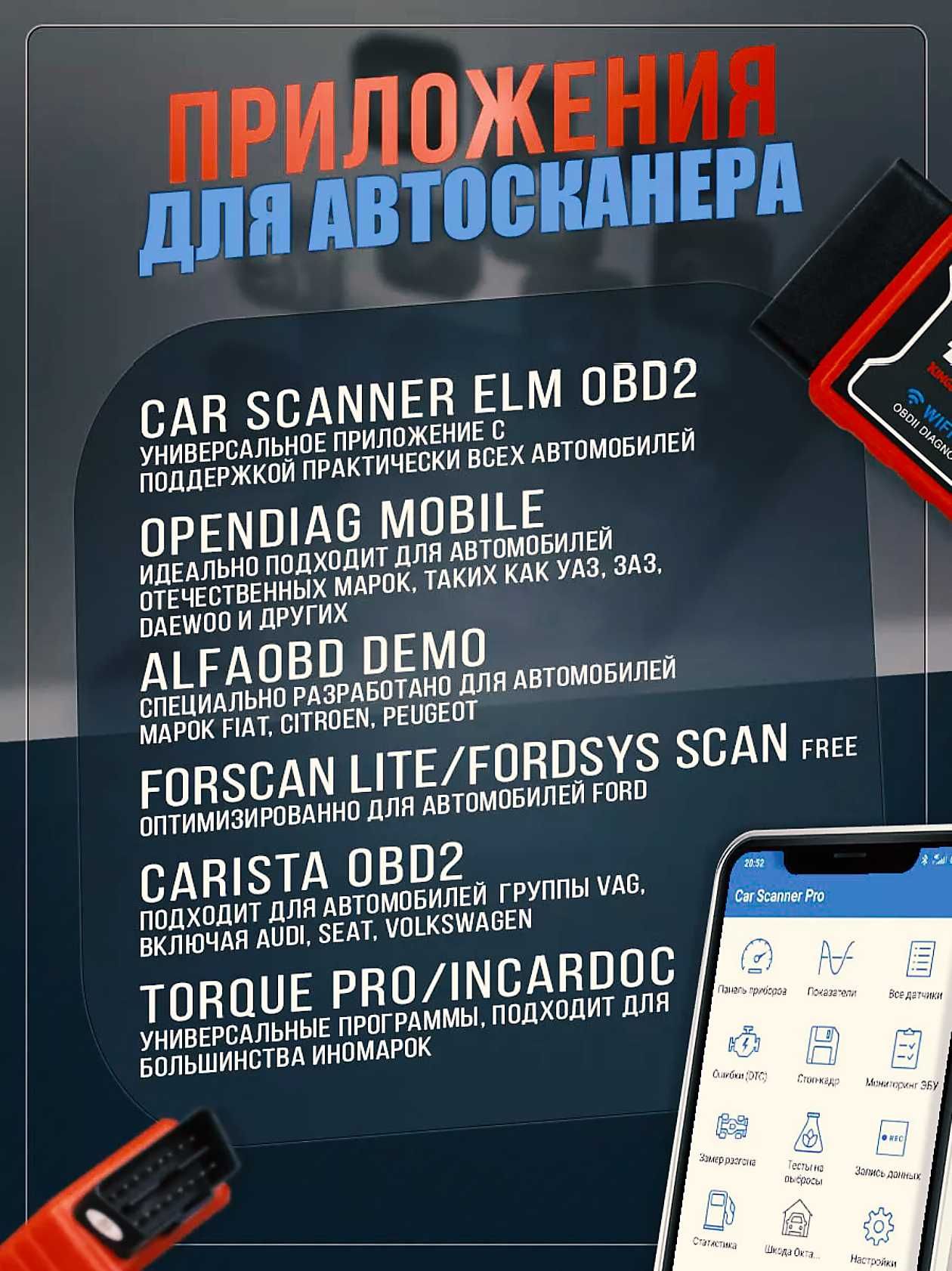 Диагностический Автосканер KINGBOLEN® ELM327 ЕЛМ Wifi/Bluetooth OBD2