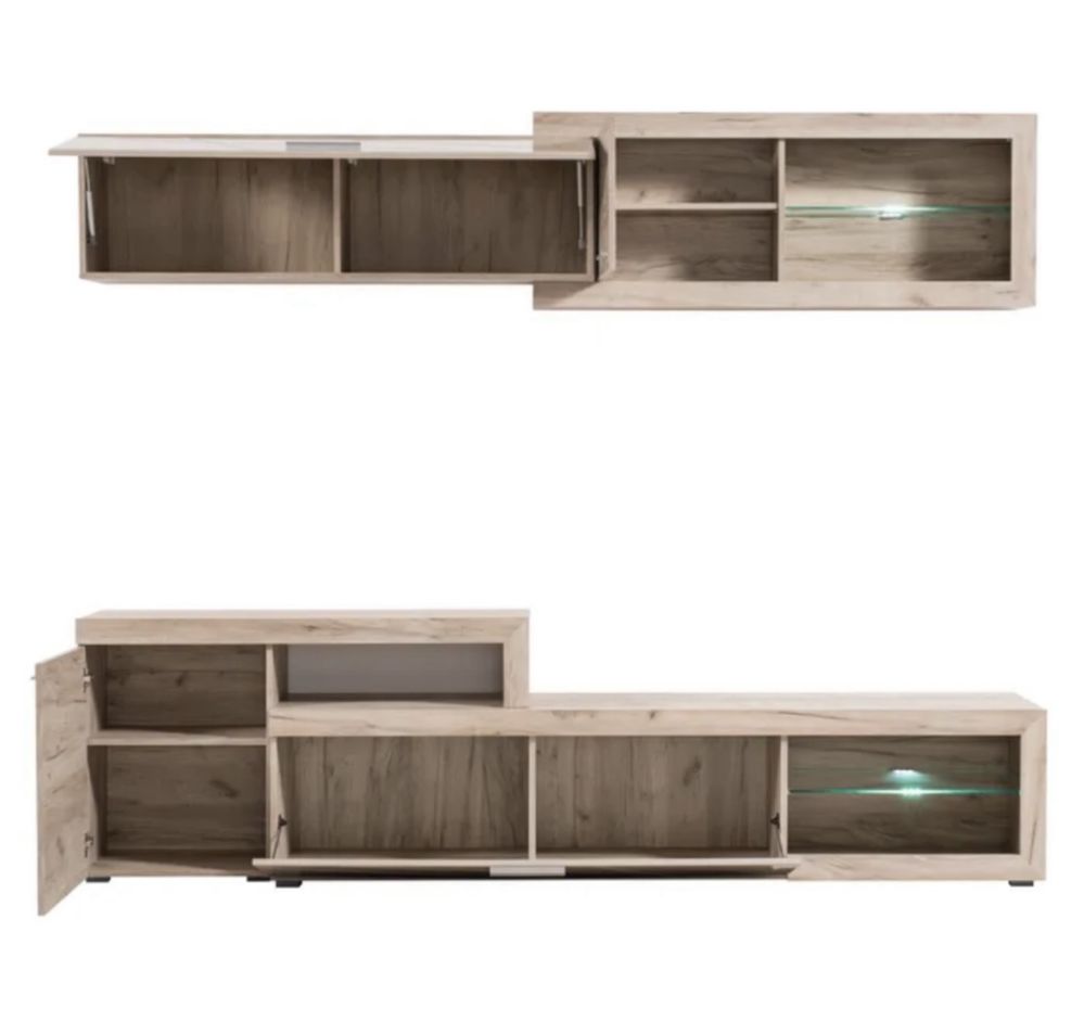 Mobila Biblioteca living stejar gri+folie lucioasa nisip 248,5 cm