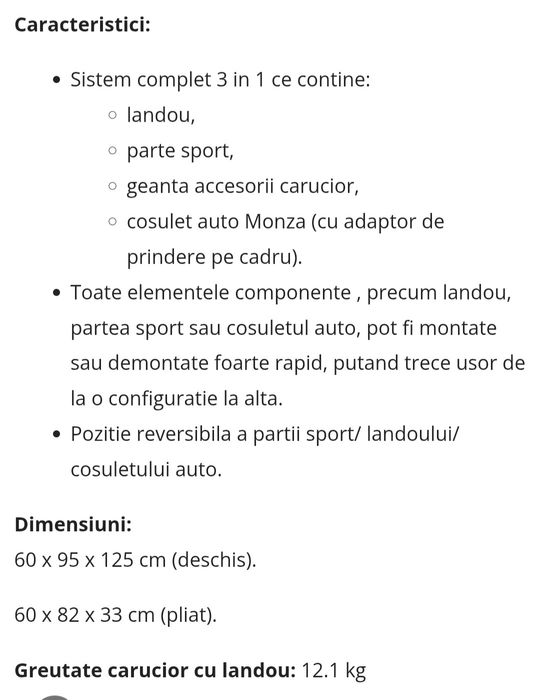 Căruț Bertoni-Lorelli - Carucior Sport Monza 3 in 1 bej
