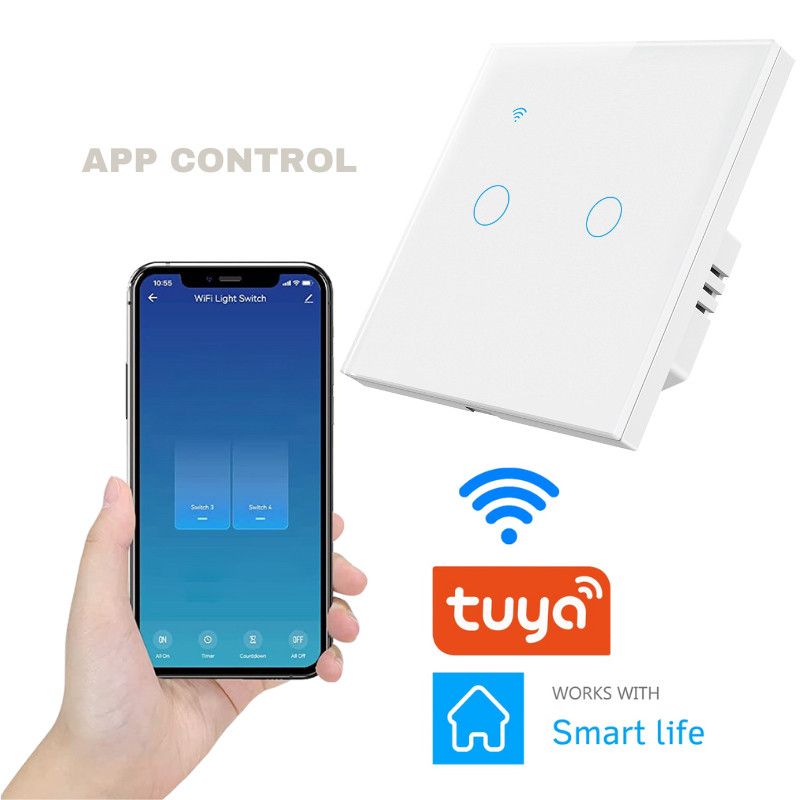 Intrerupator smart touch iUni 2F, Wi-Fi, Sticla securizata, LED