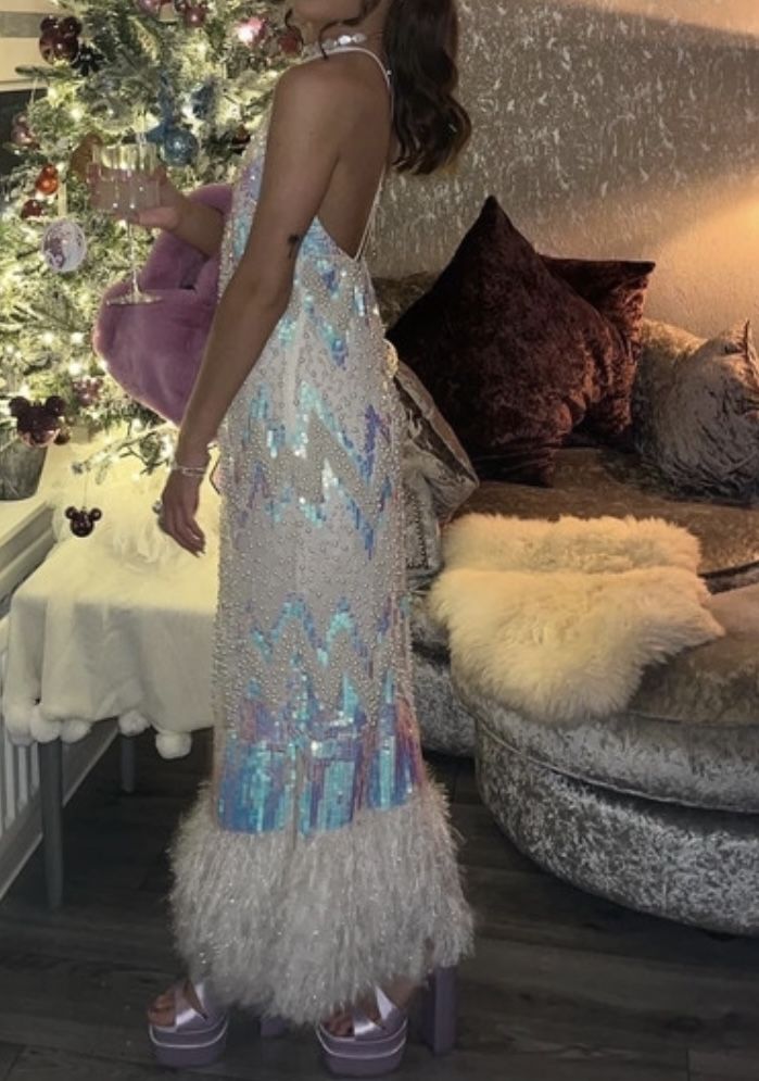 Rochie bijuterie Asos cu pene perle si paiete