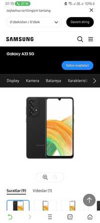 Samsung A 33 5G sotiladi  rangi qora