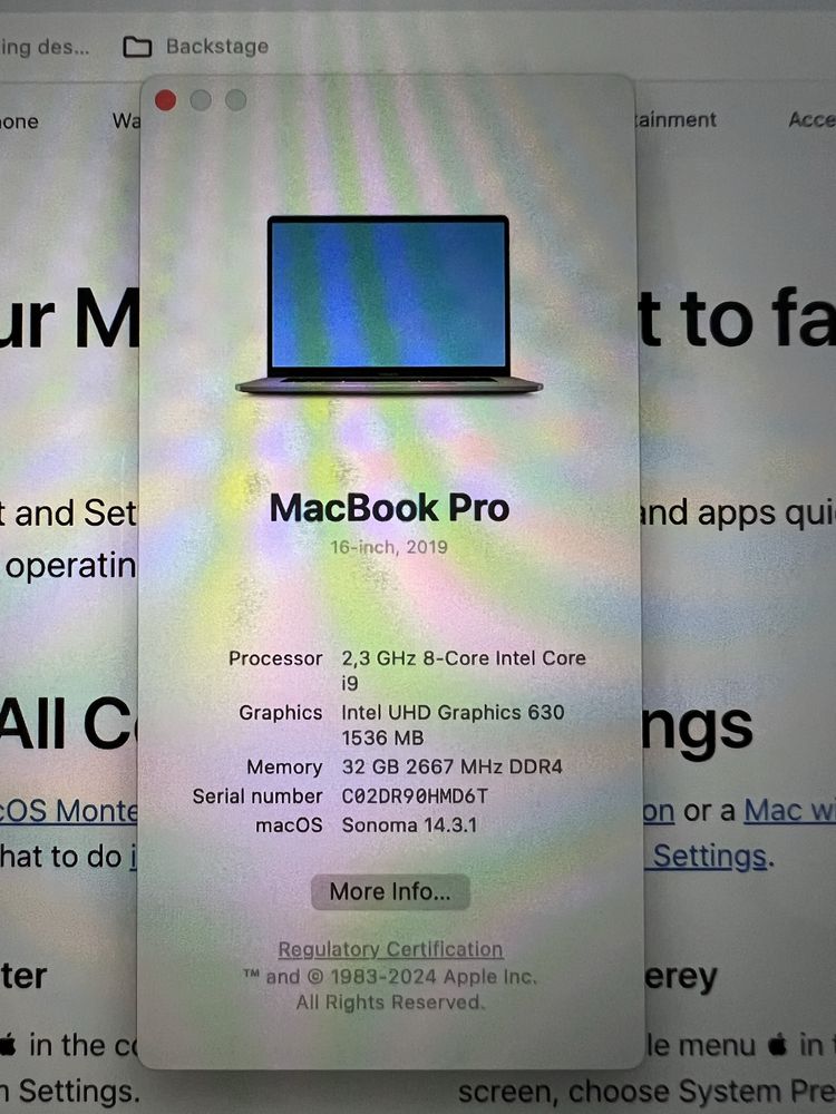 Macbook Pro i9 2019 32gb 1TB