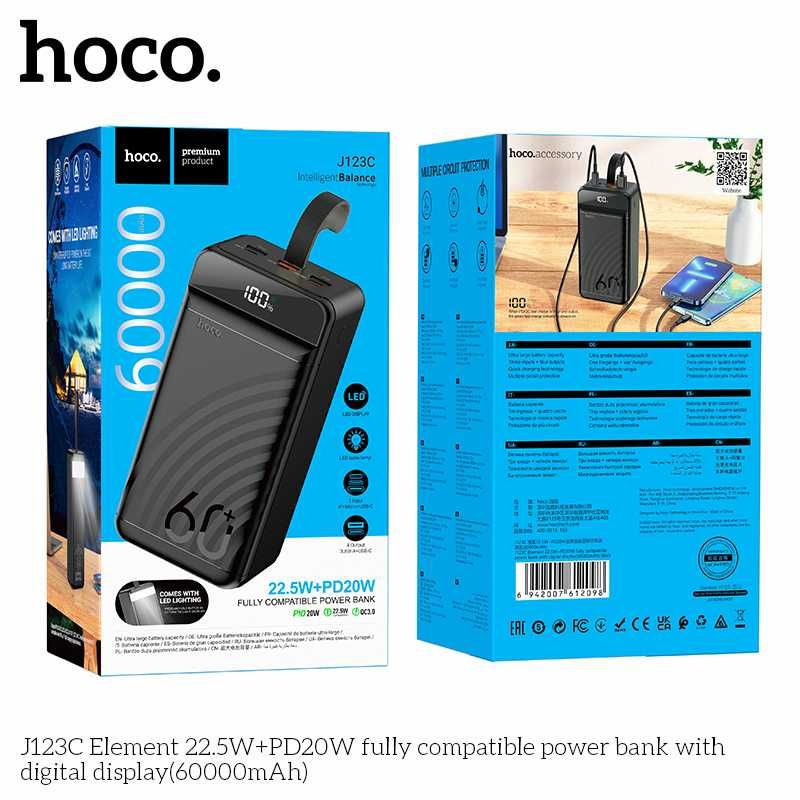 Hoco J123C Element Power Bank 60000mAh Micro-USB18W PD20W +22.5W QC3.0