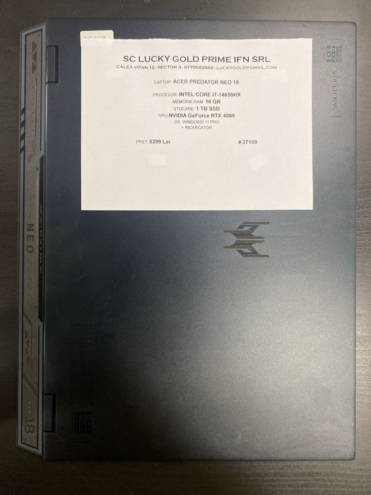 Acer Predator Intel i7-14650HX 16GB ram 1 TB SSD Nvidia 4060, #37159