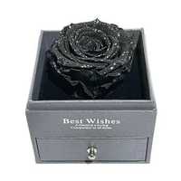 Trandafir Criogenat negru cu sclipici XL in cutie tip sertar sertar
