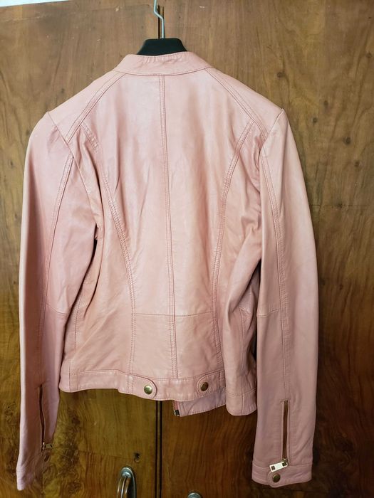 Яке от естествена кожа, розов цвят