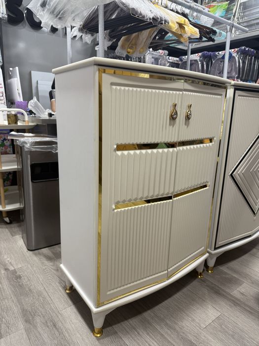 Шкаф для обуви 100×70×40 – белый с золотом, премиум дизайн