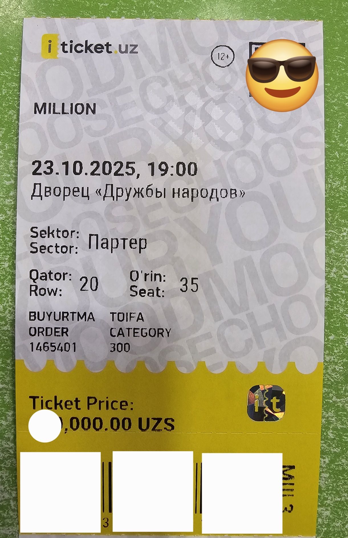 Million konsertiga bilet.