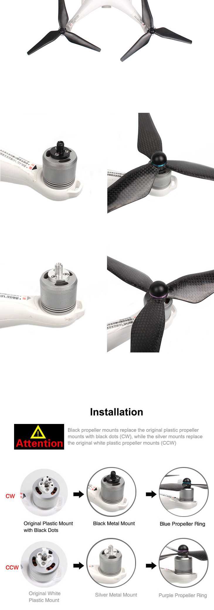 Elice din fibră de carbon pentru DJI Phantom 4 PRO PRO + ADV , stecher