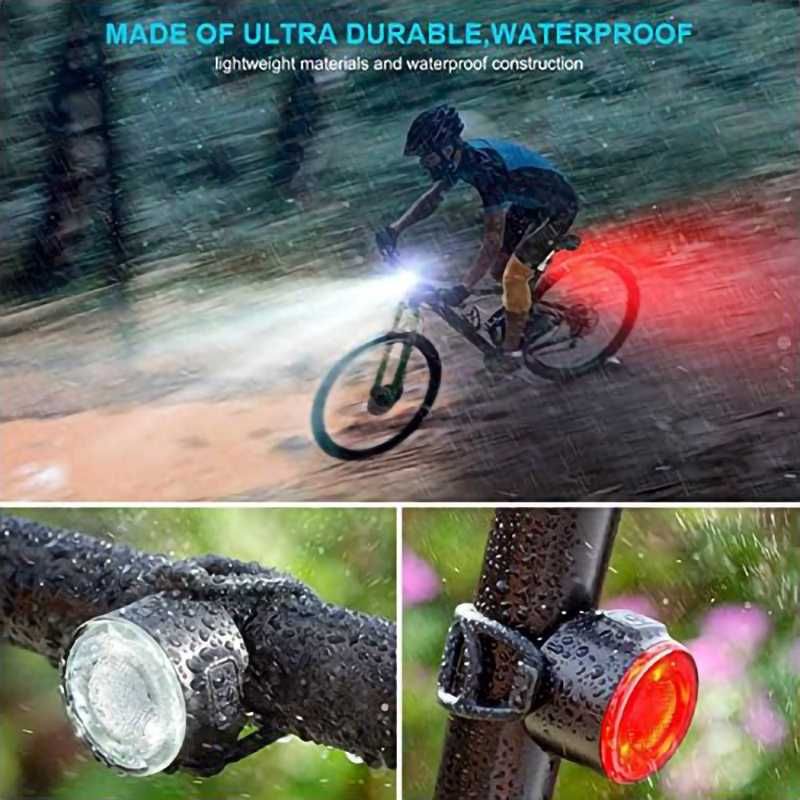 Комплект LED светлини за велосипед, Водоустойчиви, Кръгли, USB, ZH-068