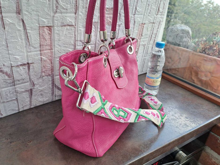 дамска чанта,цикламено розова кожена торба-естествена кожа