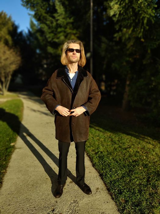 Cojoc barbat  piele / blana naturala miel XXL 2XL 54-56 NOU Maro