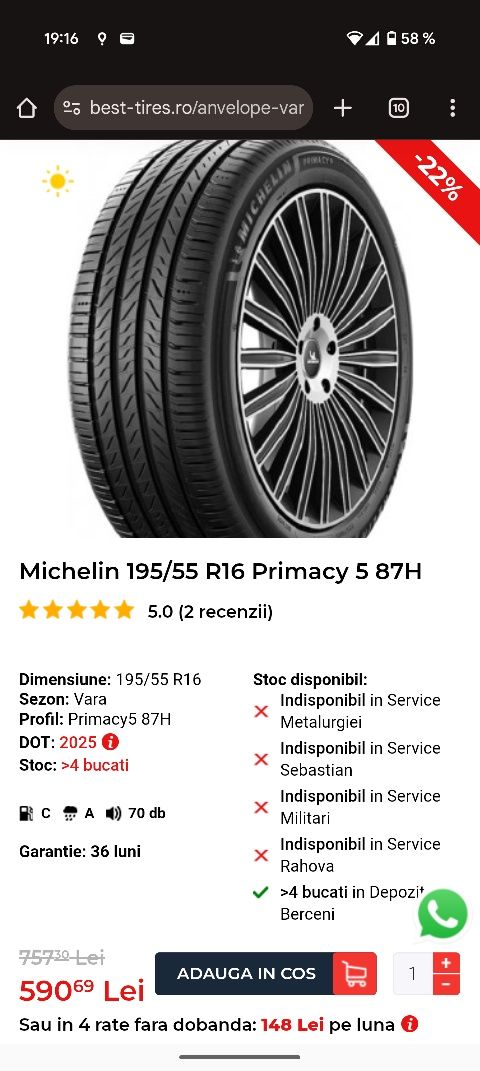 Anvelope Michelin 195/55 R16 Primacy 5 87H