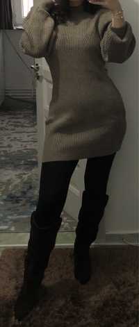 Rochie dama groasa tricotata reiat cu lana H&M maro marimea M