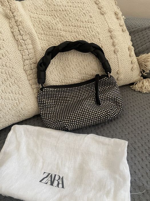 Черна чанта с камъчета Зара-Zara