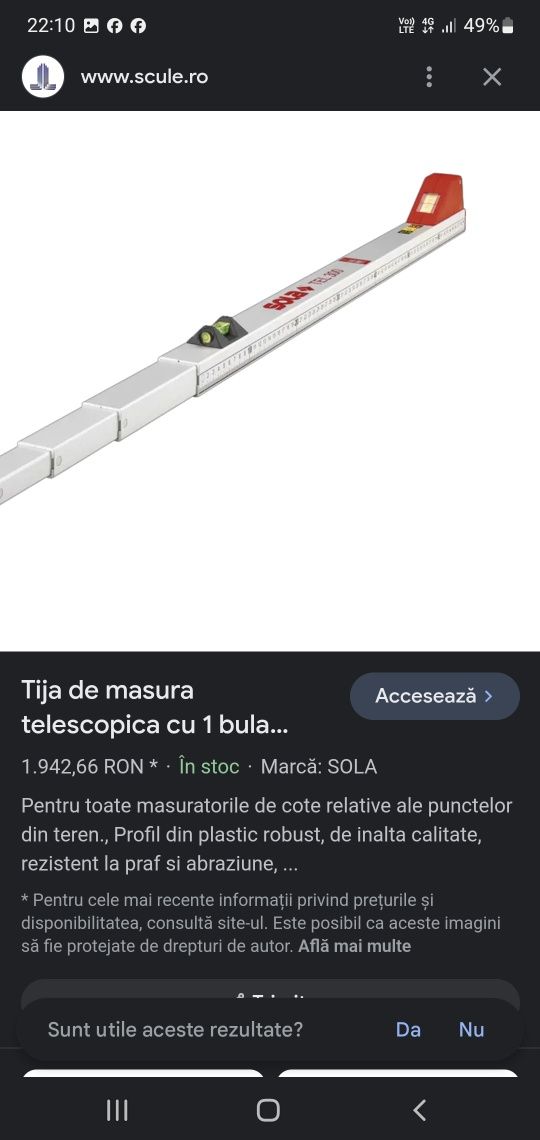 Tija de măsură telescopica cu 1 bula Sola