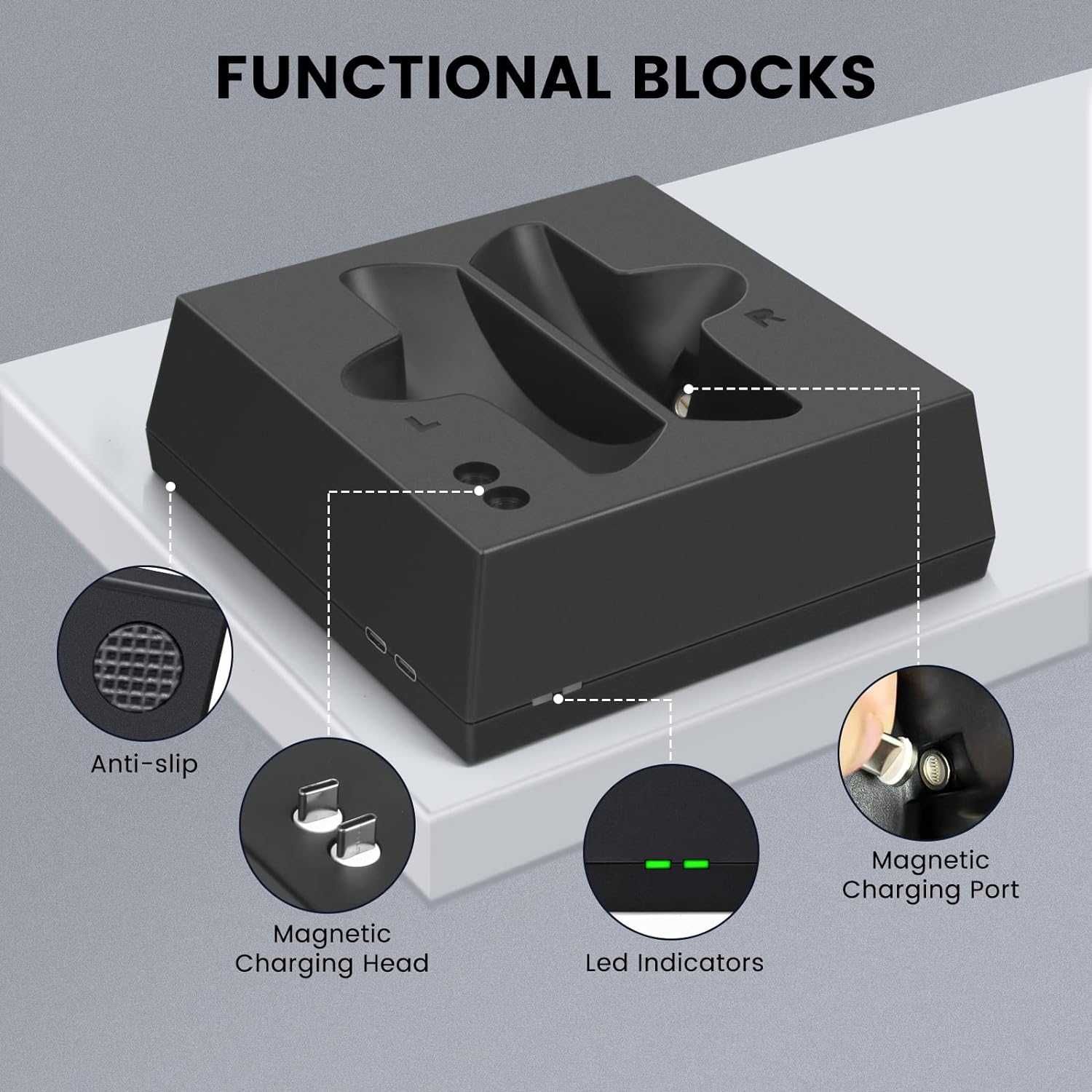 Зареждаща докинг станция за PS VR2 Sense контролер, LED светлина