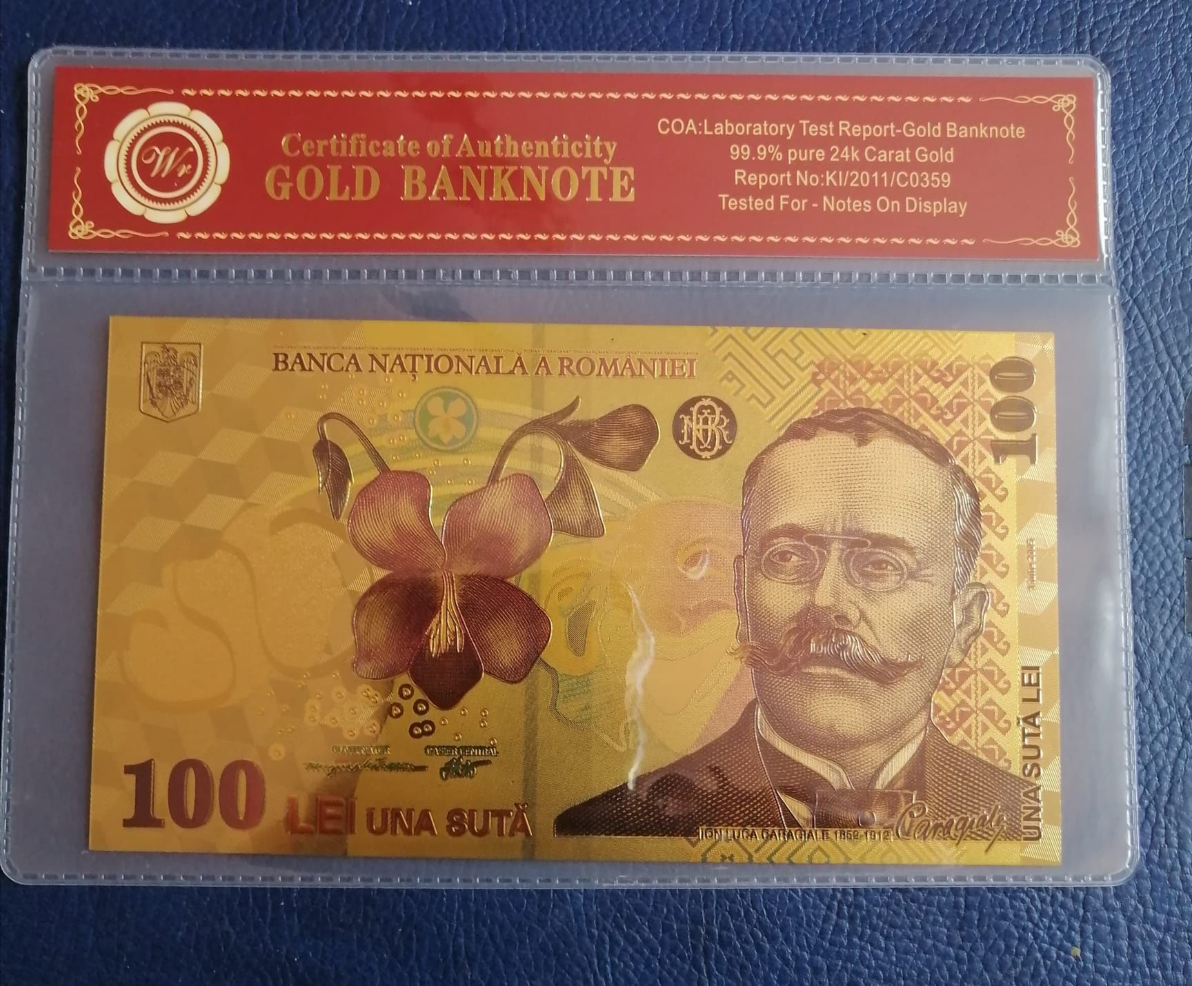 Bancnotă fantezie 100 lei placată cu aur