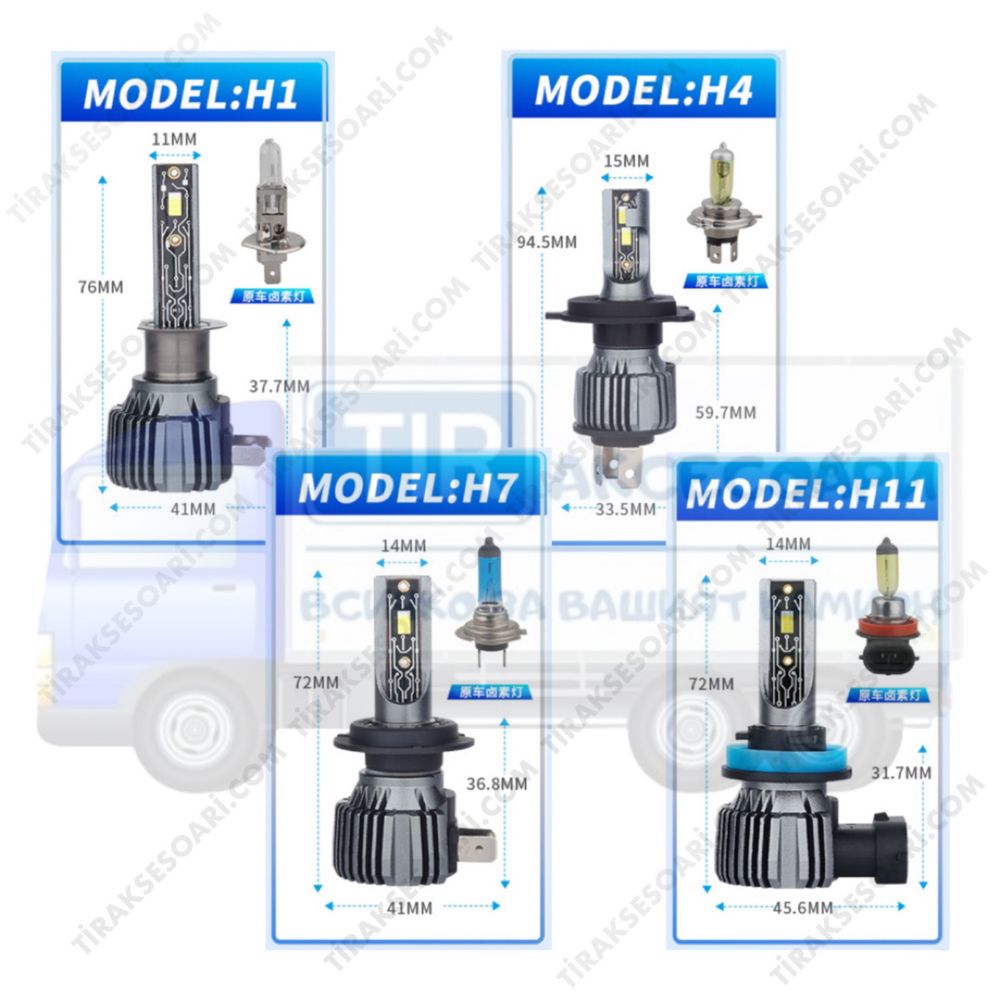 LED Диодни крушки за камиони, бусове H4 180W 12-24V +200%