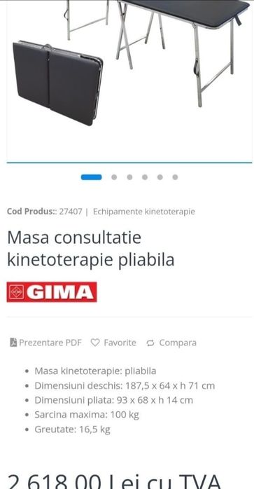 Masa consultație kinetoterapie pliabila