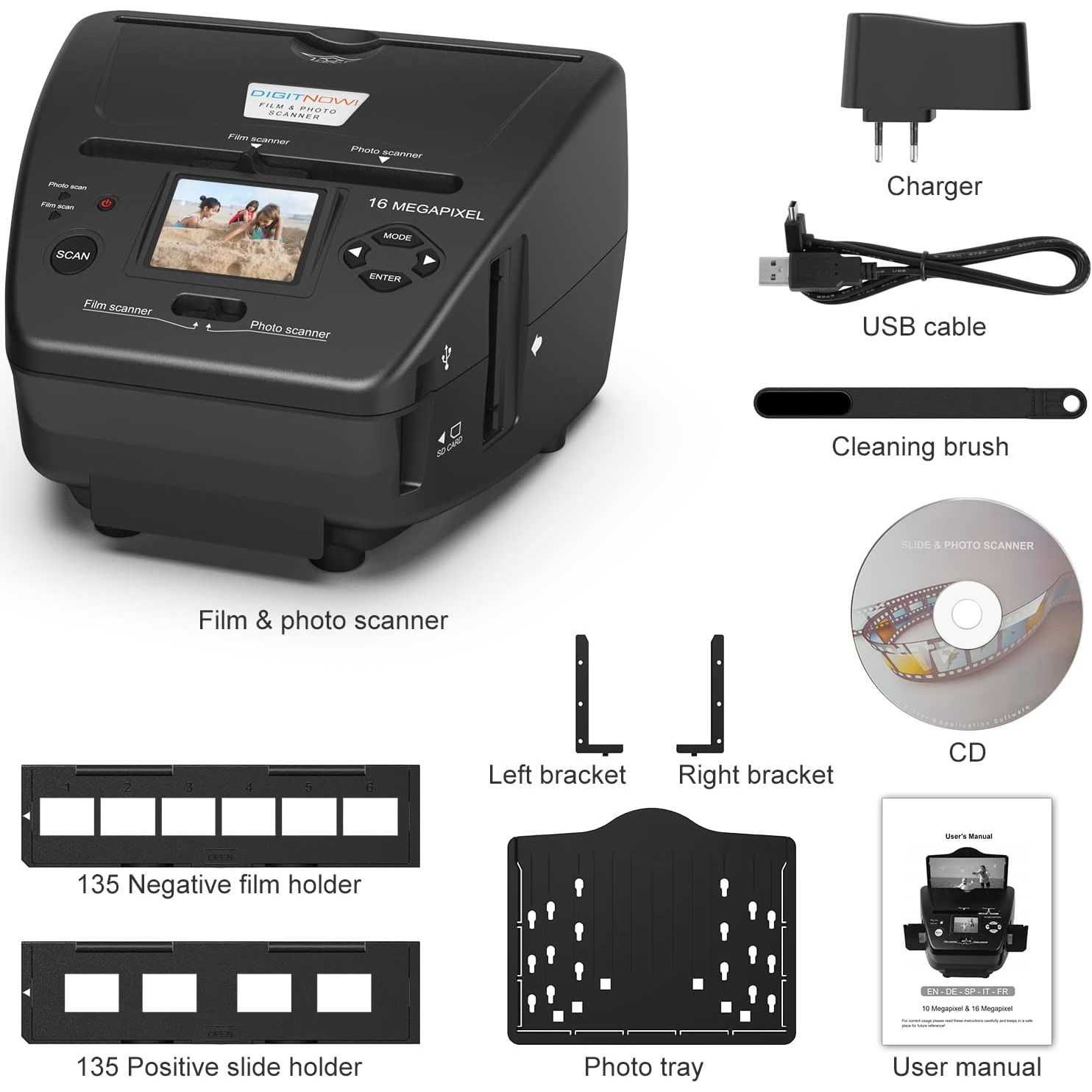 Scanner de film, diapozitive si poze, cu afisaj LCD de 2.4 inch, 16 MP
