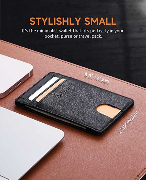 Portofel Slim Buffway, piele, minimalist, RFID blocker, sigilat/cutie