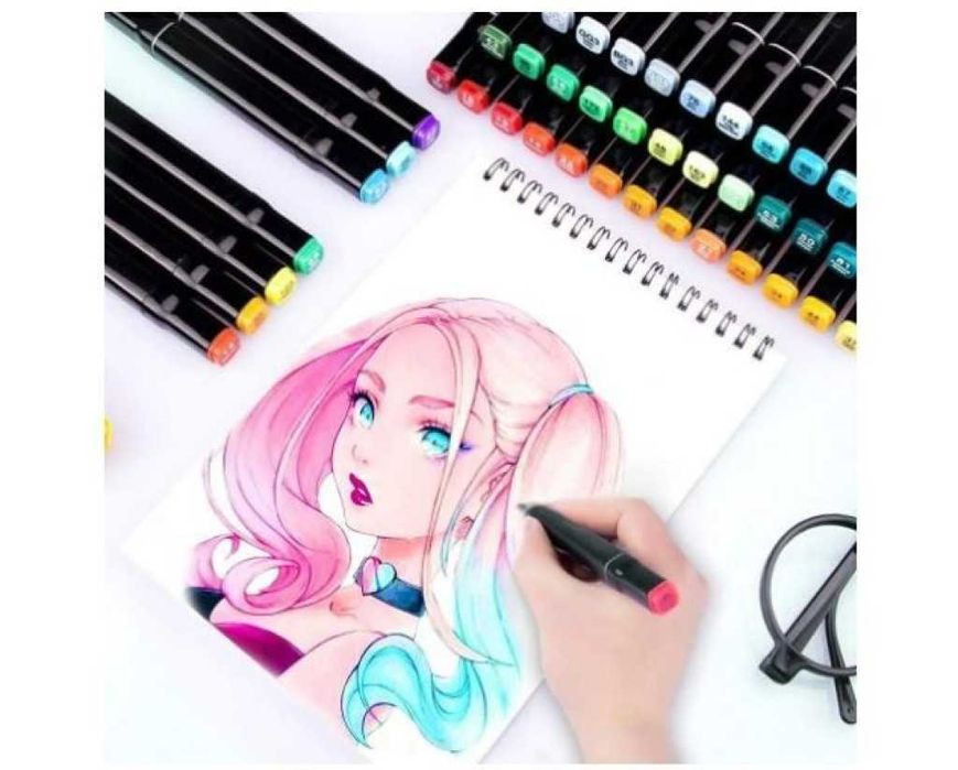 Комплект двустранни маркери с алкохолна основа + калъф за съхранение