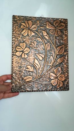 Tablou  vechi în relief flori metal
