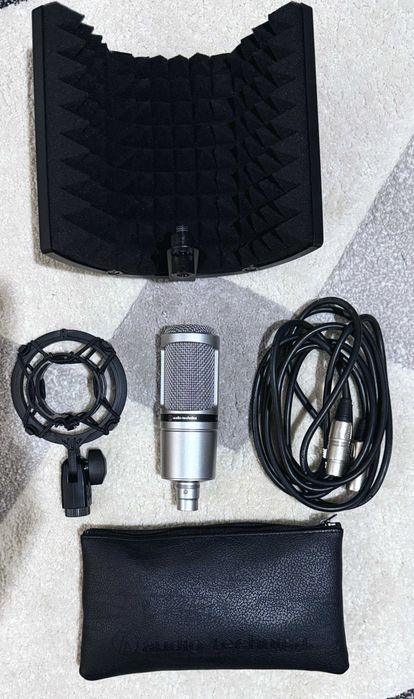Microfon Audio-Technica AT2020 + Shockmount + Panou acustic + cabluXLR