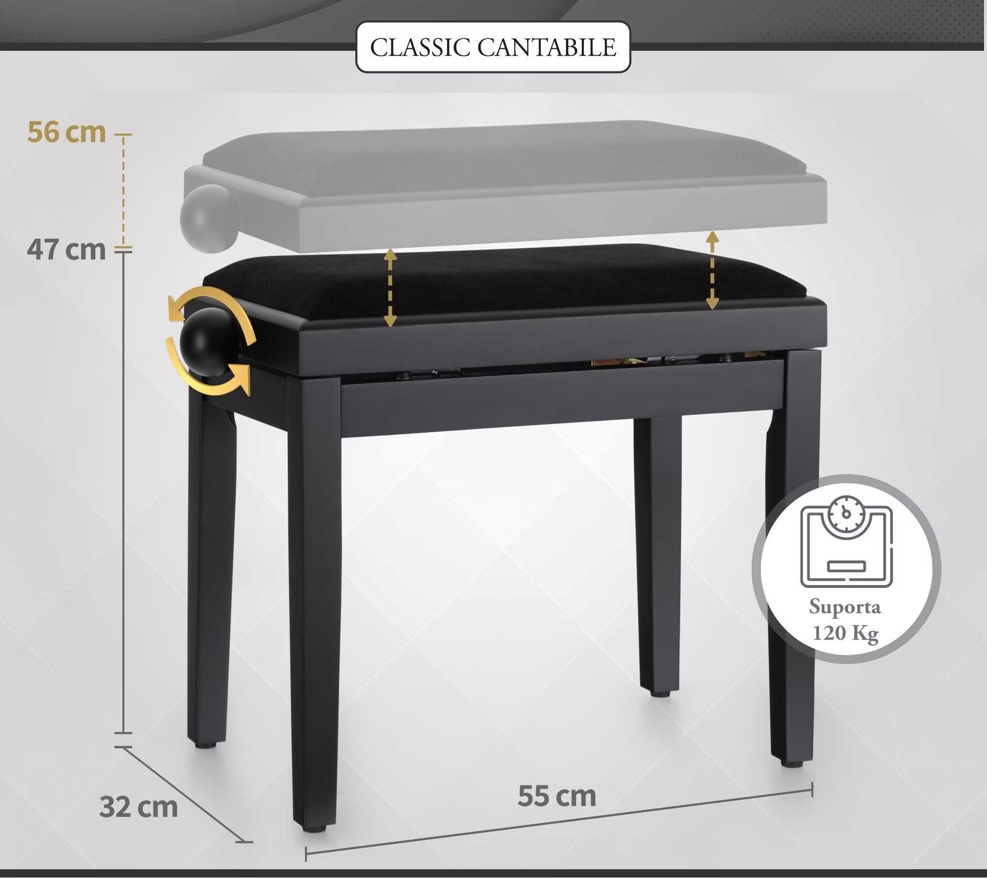 Scaun Pian Classic Cantabile Negru Mat