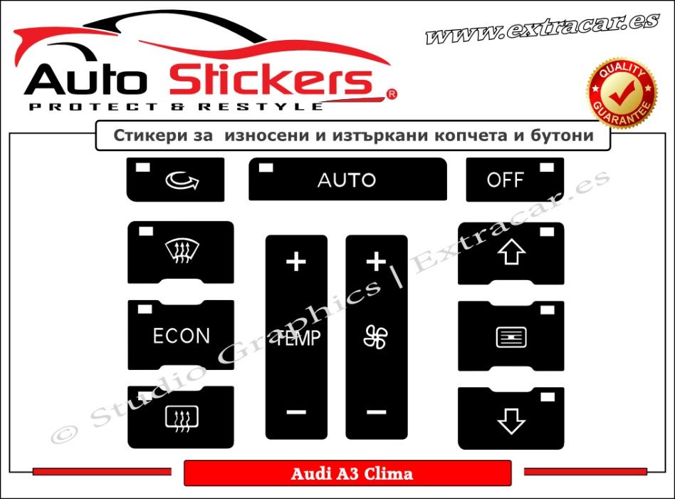 Стикери (Лепенки) за износени и изтъркани копчета и бутон-Audi A2/А3