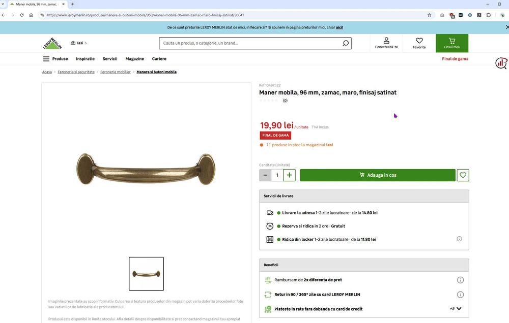 Manere butoni mobila maro finisaj satinat/patinat