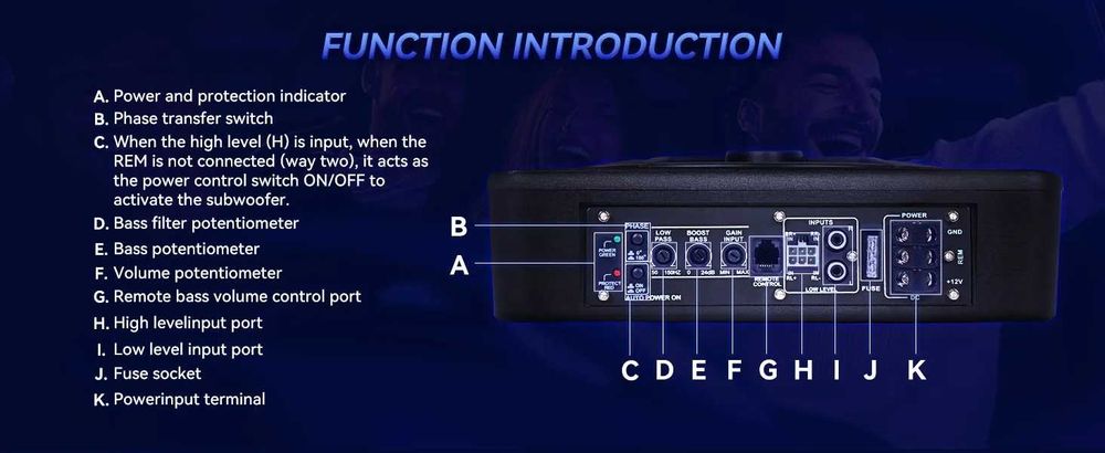 Компактен 10” автомобилен 800 W активен субуфер със синя  подсветка