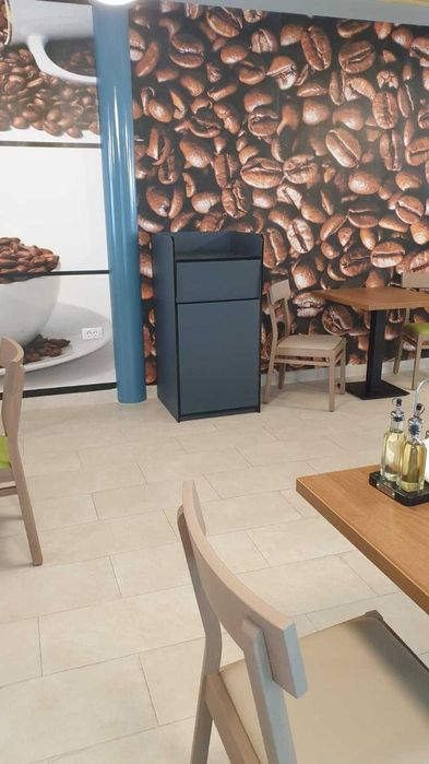mobilier plastic-pubele debarasare cu suport tavi, cos gunoi fastfood