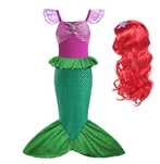 Rochie rochita sirena si peruca NOI 4,5,6,7,8 ani